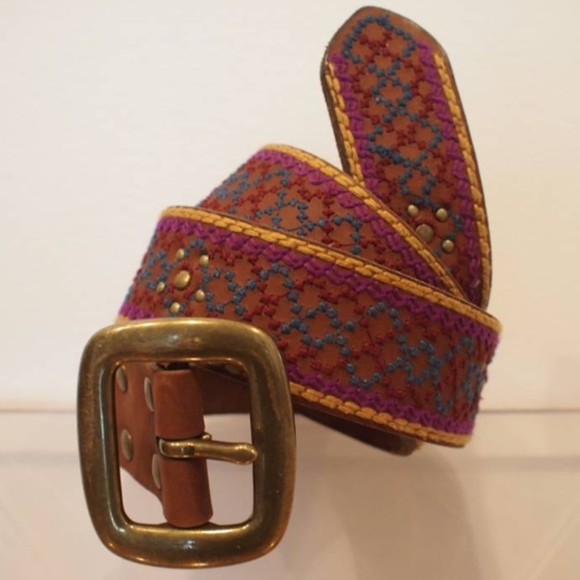 LUCKY BRAND Embroidered Suede Leather Belt sz M main image 6